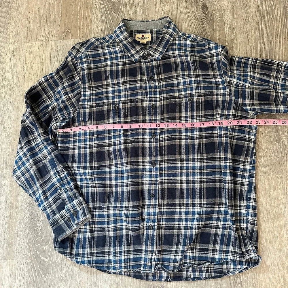 Woolrich‎ Flannel Men's 2XL XXL Blue Plaid Checkered Long Sleeve Button Up Shirt - Picture 7 of 14